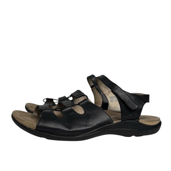 Abeo Brook Neutral Low Heel Leather Sandals in Black Womens Size 8N - Picture 1 of 11